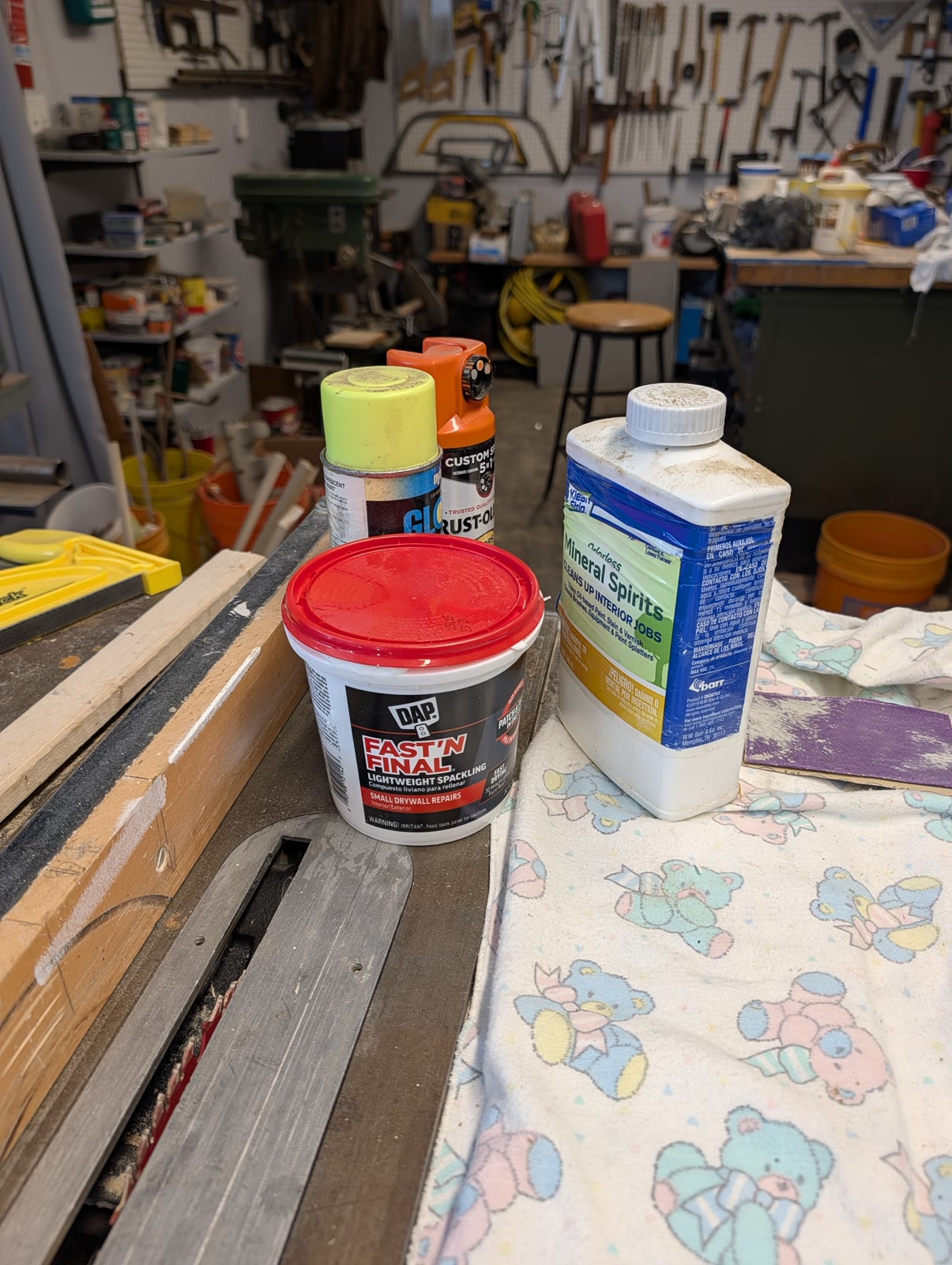 Captain Dan’s finishing bench in the cardboard boat workshop