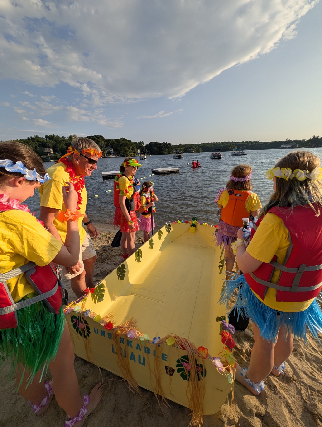 The Unsinkable Luau crew preparing to launch at Lake Nipmuc